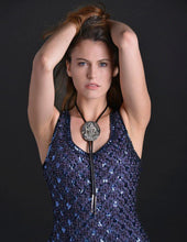 Load image into Gallery viewer, POSEIDON – STERLING SILVER PENDANT WITH BLACK LEATHER BOLO NECKLACE AND STERLING SILVER BOLO TIPS
